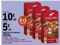 E.Leclerc TABLETTES DE CHOCOLAT L'ORIGINAL CÔTE D'OR offre