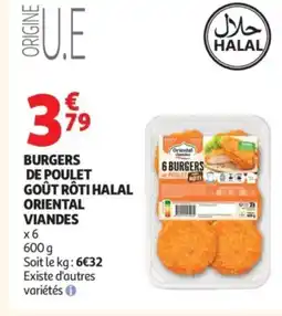 Auchan ORIENTAL VIANDES Burgers de poulet goût rôti halal offre