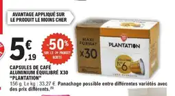 E.Leclerc PLANTATION Capsules de café aluminium équilibré x30 offre