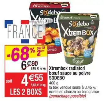 Cora x Carrefour Xtrembox radiatori bœuf sauce au poivre offre