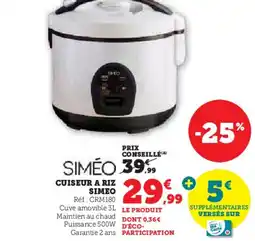 Hyper U SIMEO Cuiseur a riz offre