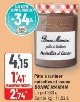Pate a tartiner noisettes et cacao bonne maman
