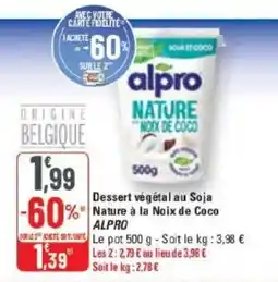 G20 Dessert végétal au soja nature à la noix de coco alpro offre