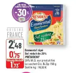 G20 Emmental râpé sel réduit de 25% président offre
