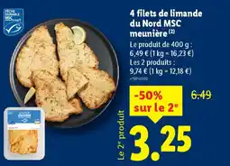 Lidl 4 filets de limande du Nord MSC meunière offre