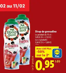 Lidl PLEIN SUD Sirop de grenadine offre