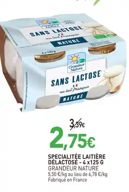 naturéO Grandeur nature spécialité laitière délactosé - 4 x125 g offre