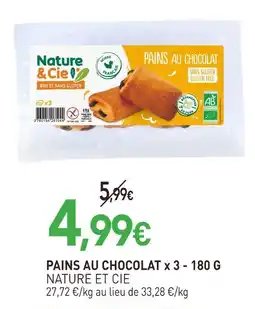 naturéO Nature et cie pains au chocolat x 3 - 180 g offre