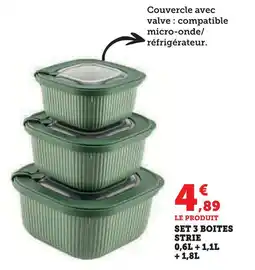 Super U Set 3 boîtes striées 0,6l + 1,1l + 1,8l offre
