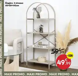 Maxi Bazar Étagère 4 niveaux 60×30×142cm offre
