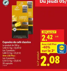 Lidl Bellarom capsules de café classico offre