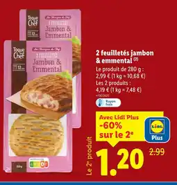 Lidl Toque du chef 2 feuilletés jambon & emmental offre
