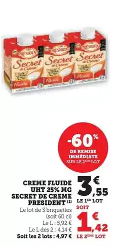 U Express Président - creme fluide uht 28% mg secret de creme offre