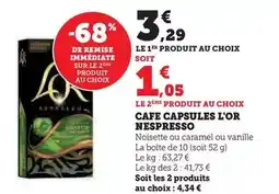 U Express L'or - cafe capsules nespresso offre