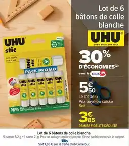 Carrefour Market Uhu - lot de 6 bâtons de colle blanche offre