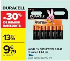Carrefour Market Duracell - lot de 16 piles power boost aa/lr6 offre