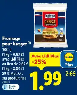 Lidl MCENNEDY Fromage pour burger offre