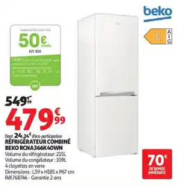 Auchan Réfrigérateur combiné beko rcna366k40wn offre