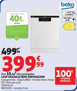 Auchan Lave vaisselle beko bdfn26530w offre