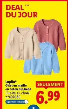 Lidl Maille - gilet en en coton bio bébé offre