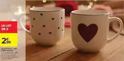 Carrefour Market Lot de 2 tasses à café saint-valentin offre