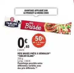 E.Leclerc Pâte brisée prête à dérouler tablier blanc offre