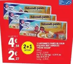 E.Leclerc 15 bâtonnets panés de colin d'alaska msc surgelés offre
