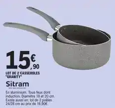 E.Leclerc Sitram - lot de 2 casseroles granity offre