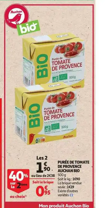 Auchan Purée De Tomate De Provence Auchan Bio offre