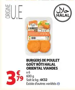Auchan ORIENTAL VIANDES Burgers de poulet goût rôti halal offre