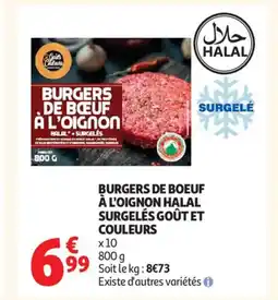 Auchan Burgers de boeuf à l'oignon halal surgelés goût et couleurs offre
