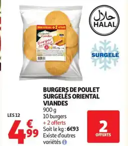 Auchan ORIENTAL VIANDES Burgers de poulet surgelés offre