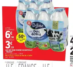E.Leclerc DÉLISSE Lait uht demi écrémé en bouteille offre
