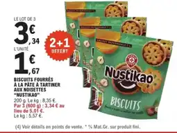 E.Leclerc NUSTIKAO Biscuits fourrés à la pâte à tartiner aux noisettes offre