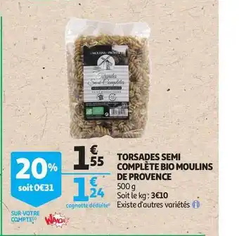 Auchan Torsades Semi Complète Bio Moulins De Provence offre