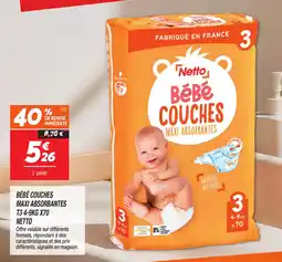 Netto Bébé couches maxi absorbantes t3 4-9kg x70 netto offre