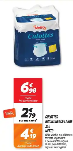 Netto Culottes incontinence large x10 netto offre