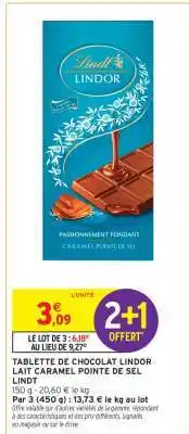 Intermarché TABLETTE DE CHOCOLAT LINDOR LAIT CARAMEL POINTE DE SEL LINDT offre