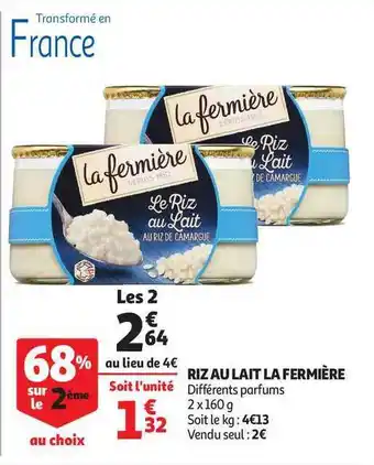 Auchan Riz Au Lait La Fermière offre