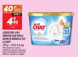 Netto Lessive disc 4 en 1 sensitive aloe vera & savon de marseille x23 le chat offre
