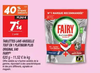 Tablettes lave-vaisselle tout en 1 platinium plus original x40 fairy