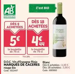 Promocash D.o.c. vin d'espagne rioja rouge bio offre