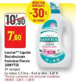 G20 Lessive liquide désinfectante fraîcheur florale sanytol offre