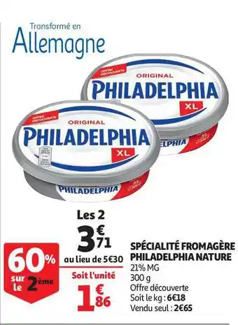 Auchan Spécialité Fromagère Philadelphia Nature offre
