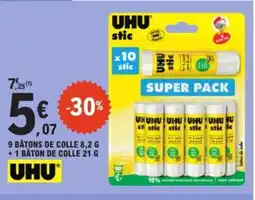 E.Leclerc UHU 9 bâtons de colle +1 baton de colle offre