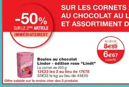 Monoprix LINDT Boules au chocolat Lindor - édition rose offre