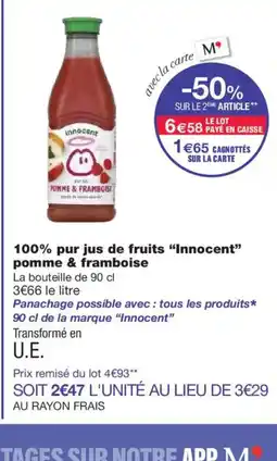 Monoprix INNOCENT 100% pur jus de fruits pomme & framboise offre
