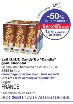 Monoprix CANDIA Lait U.H.T. Candy'Up goût chocolat offre