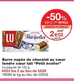 Monoprix PETIT ÉCOLIER Barre napée de chocolat au cœur tendre cœur lait offre