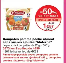 Monoprix MATERNE Compotes pomme pêche abricot sans sucres ajoutés offre